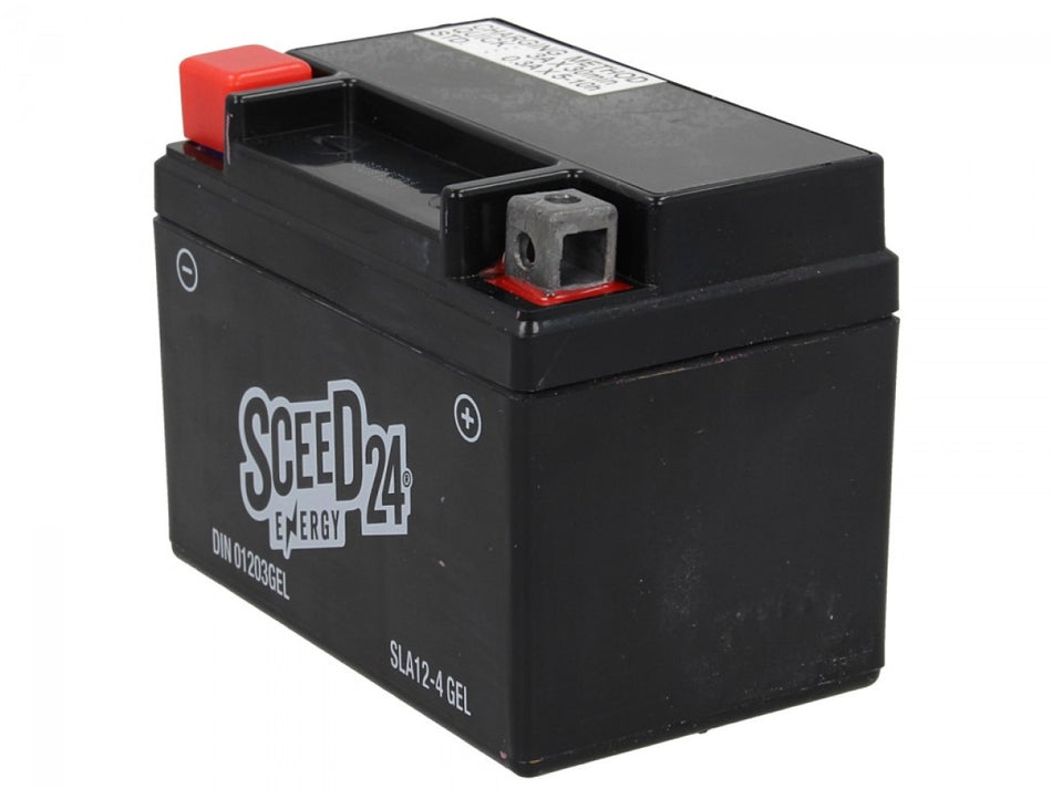 Sceed24 Batterie SLA12-4GEL, 12 V, 4 A, Gel / SLA, TOP PREIS-TOP QUALITÄT (für YT4L-BS), 113x70x85 mm