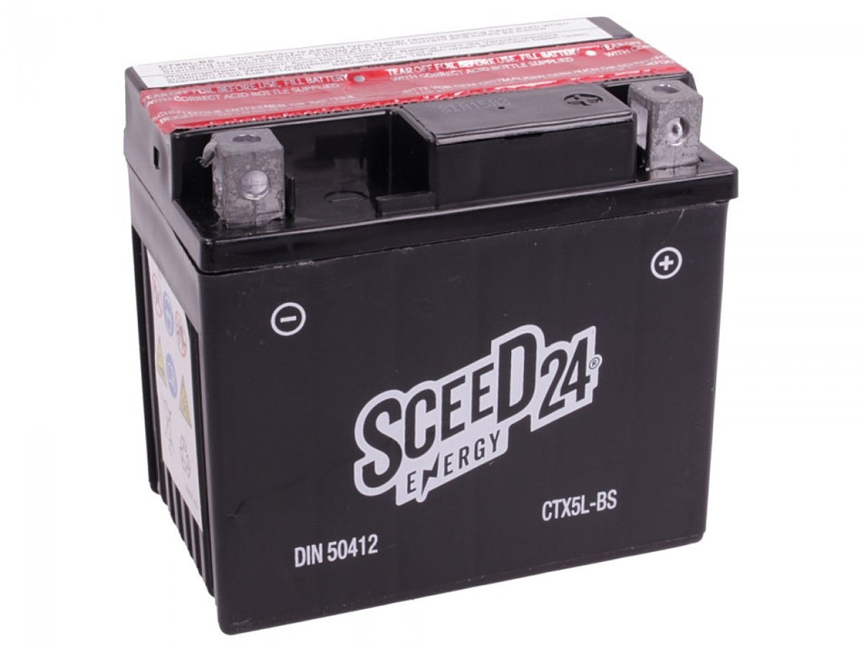 Sceed24 Batterie YTX5L-BS, 12 V, 4 A, wartungsfrei / MF, TOP PREIS-TOP QUALITÄT CTX5L-BS, inkl. Säurepack, 114x70x106 mm