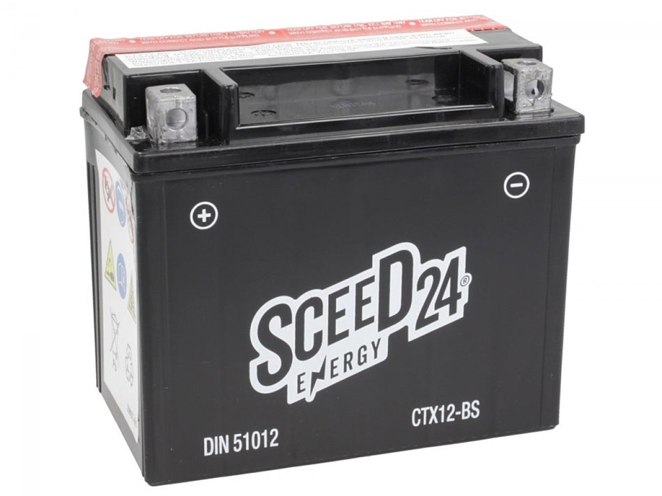Sceed24 Batterie YTX12-BS, 12 V, 10 A, wartungsfrei / MF, TOP PREIS-TOP QUALITÄT CTX12-BS, inkl. Säurepack, 152x88x131 mm
