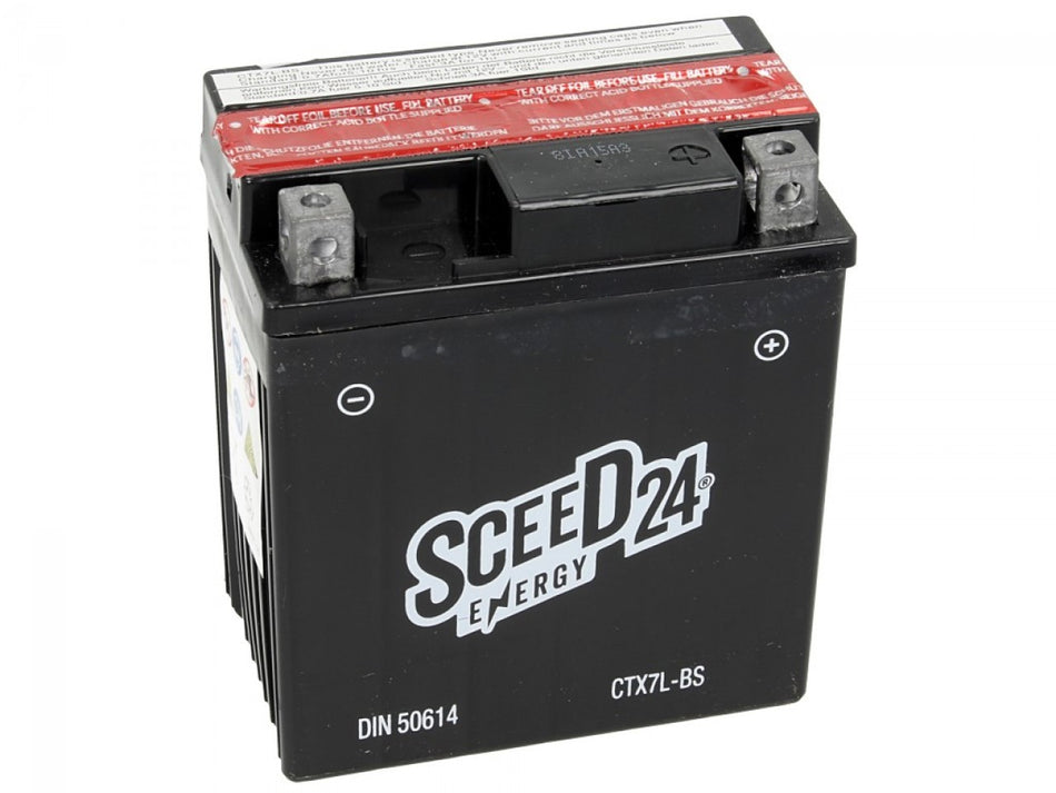 Sceed24 Batterie YTX7L-BS, 12 V, 6 A, wartungsfrei / MF, TOP PREIS-TOP QUALITÄT CTX7L-BS, inkl. Säurepack, 114x70x131 mm