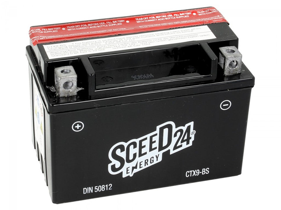 Sceed24 Batterie YTX9-BS, 12 V, 8 A, wartungsfrei / MF, TOP PREIS-TOP QUALITÄT CTX9-BS, inkl. Säurepack, 150x87x105 mm