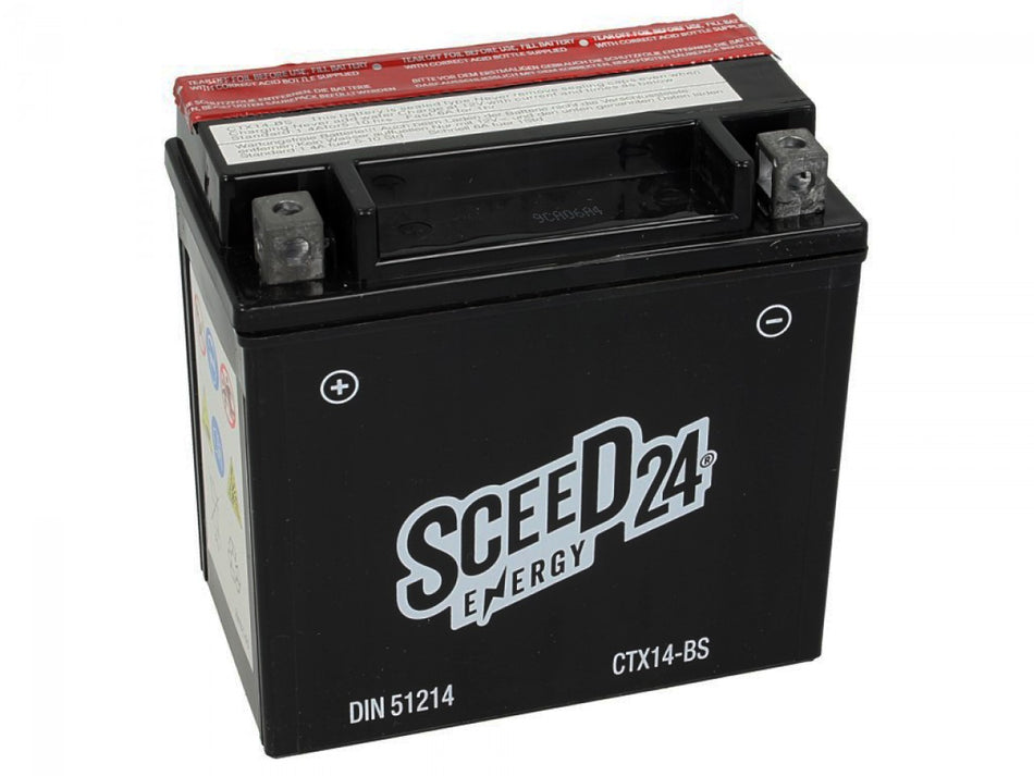 Sceed24 Batterie YTX14-BS, 12 V, 12 A, wartungsfrei / MF, TOP PREIS-TOP QUALITÄT CTX14-BS, inkl. Säurepack, 152x88x147 mm