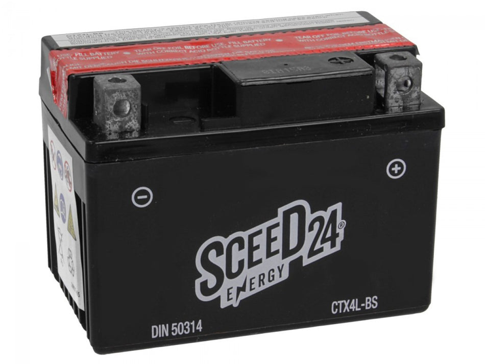 Sceed24 Batterie YTX4L-BS, 12 V, 3 A, wartungsfrei / MF, TOP PREIS-TOP QUALITÄT CTX4L-BS, inkl. Säurepack, 86x71x114 mm