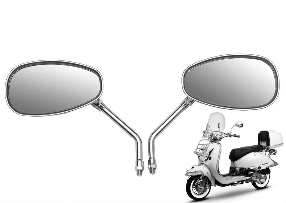 Roller Spiegel Chrom Set links & rechts – Universal M10 Gewinde (e4) für China Roller & Retro Scooter
