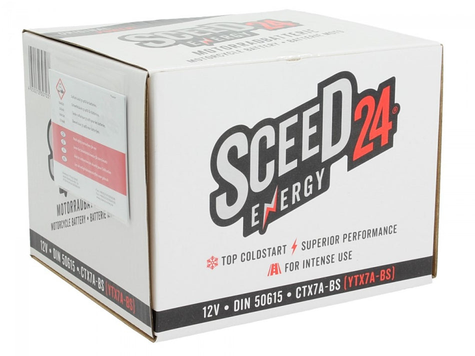 Sceed24 Batterie YTX7A-BS, 12 V, 6 A, wartungsfrei / MF, TOP PREIS-TOP QUALITÄT CTX7A-BS, inkl. Säurepack, 150x87x94 mm