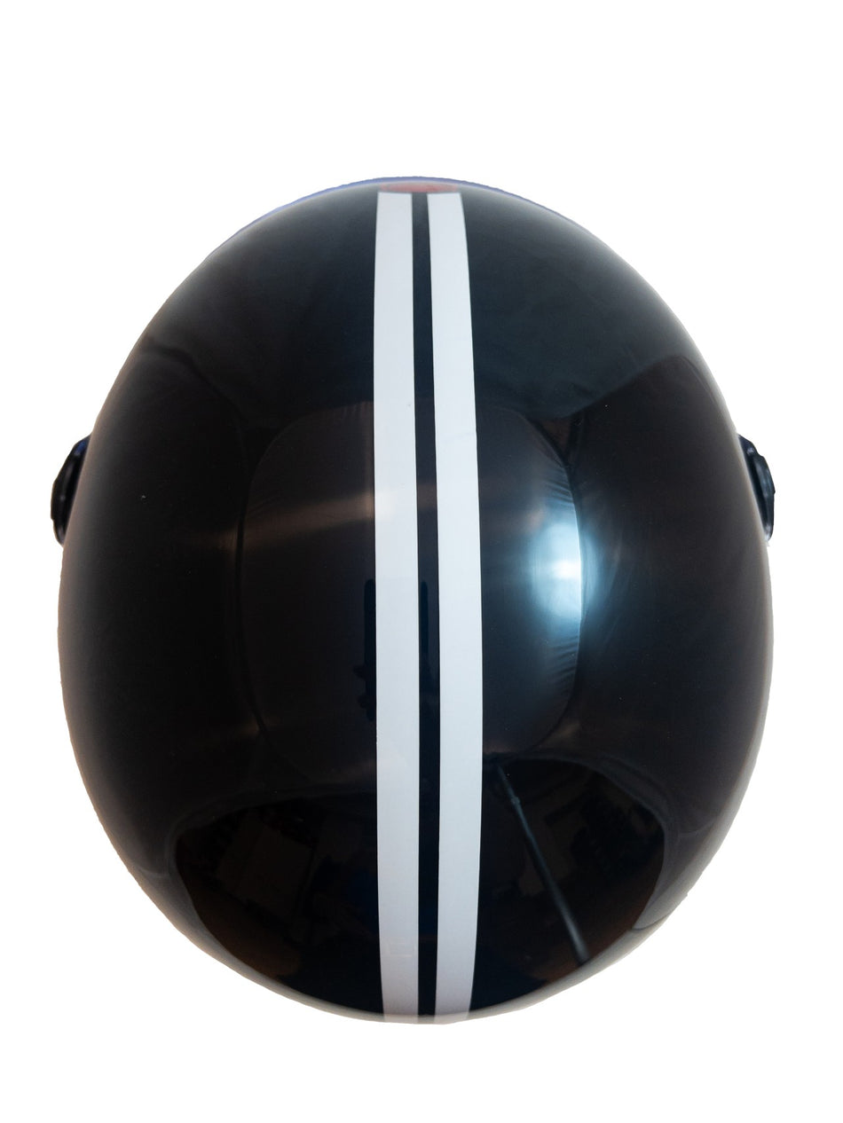 Helmo Milano Jethelm Demi Jet, Veloce, schwarz, weiß, glänzend, black is black, ABS, ECE 22.06