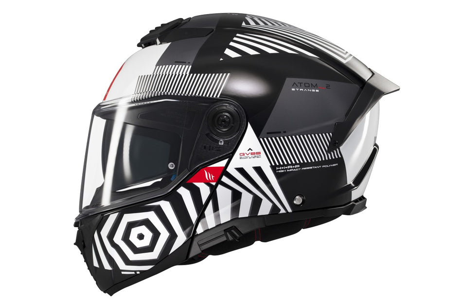 MT Helmets Klapphelm Atom 2 SV, Strange, schwarz, weiß, grau, glänzend, L, ABS, ECE 22.06