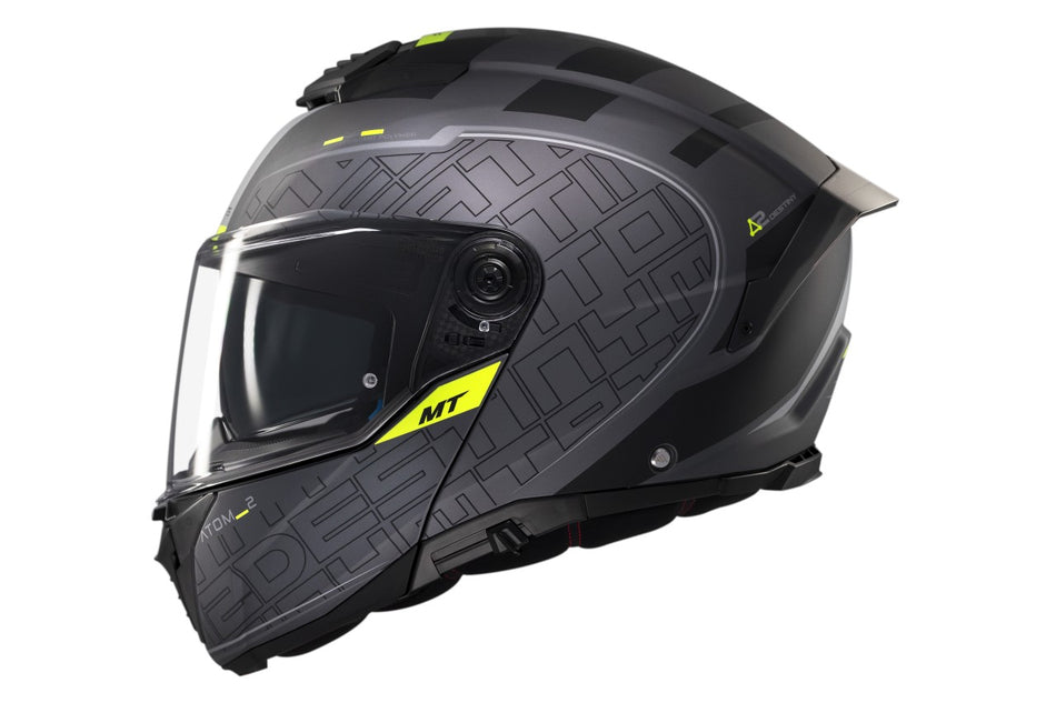 MT Helmets Klapphelm Atom 2 SV, Destiny, grau, schwarz, gelb, matt, L, ABS, ECE 22.06