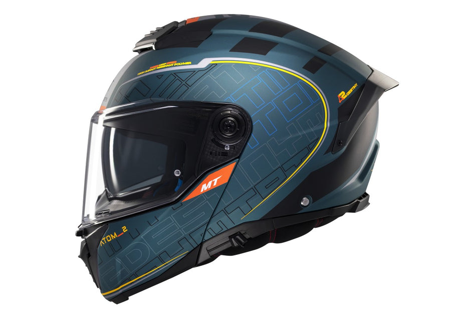 MT Helmets Klapphelm Atom 2 SV, Destiny, grün, schwarz, orange, matt, L, ABS, ECE 22.06