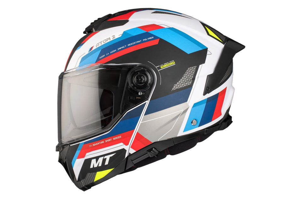 MT Helmets Klapphelm Atom 2 SV, Bast, ABS, weiß, blau, rot, glänzend, ECE 22.06