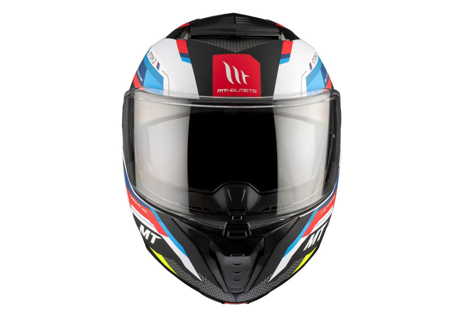 MT Helmets Klapphelm Atom 2 SV, Bast, ABS, weiß, blau, rot, glänzend, ECE 22.06