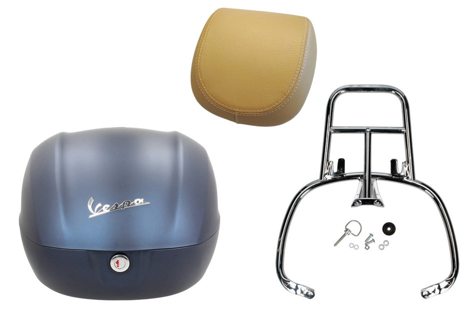 NF ProKit Top Case Kit 32 l, Suffix: DV_282/A blau matt, Gepäckträger chrom, Rückenpolster beige, Vespa Primavera