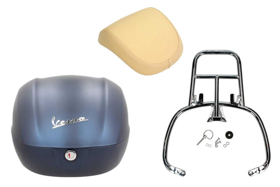 NF ProKit Top Case Kit 32 l, Suffix: DV_282/A blau matt, Gepäckträger chrom, Rückenpolster champagner, Vespa Primavera