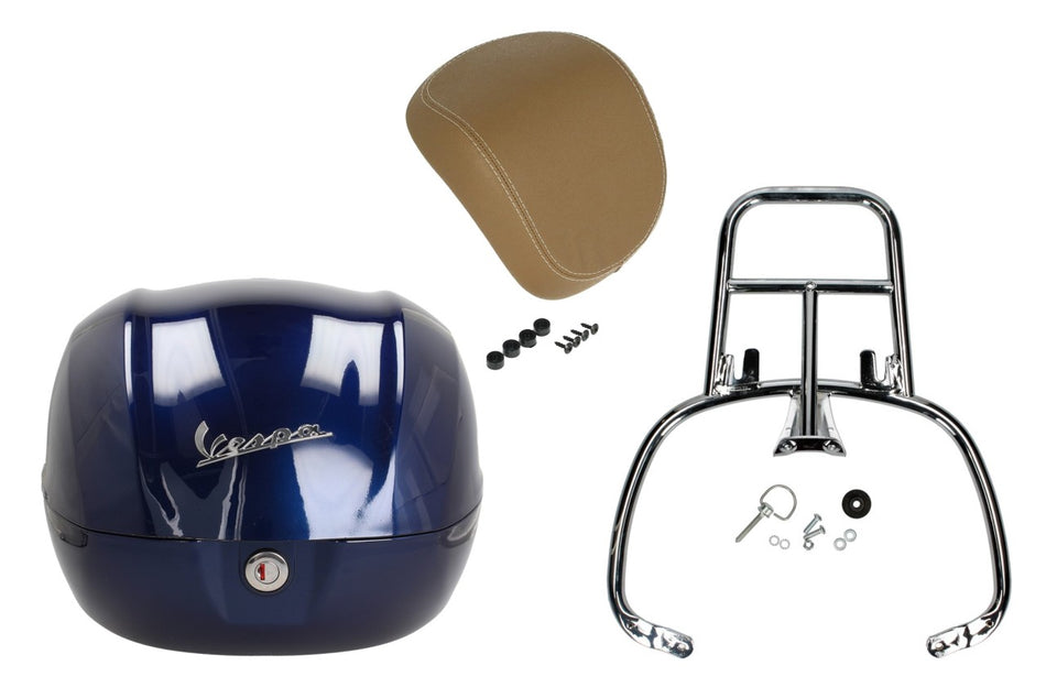 NF ProKit Top Case Kit 32 l, Suffix: DK_dunkelblau 289/A, Gepäckträger chrom, Rückenpolster beige, Vespa Primavera