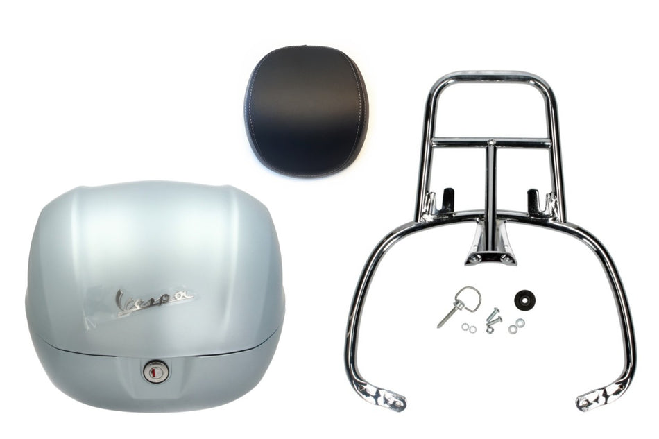 NF ProKit Top Case Kit 32 l, Suffix: G02_grey blue matt, Gepäckträger chrom, Rückenpolster schwarz, Vespa Primavera