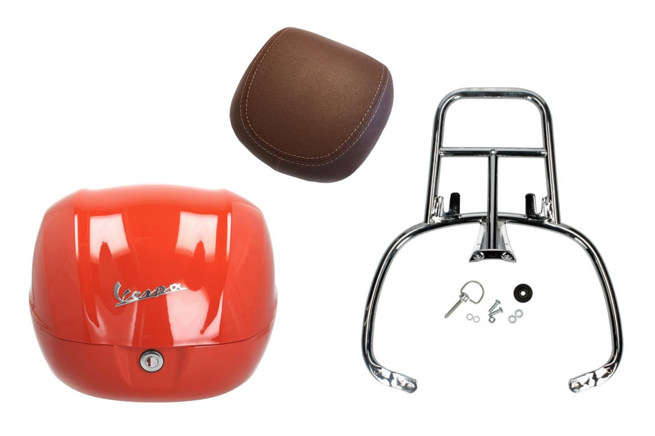 NF ProKit Top Case Kit 32 l, Suffix: A11_orange brick/orange impulsivo, Gepäckträger chrom, Rückenpolster dunkelbraun, Vespa Primavera