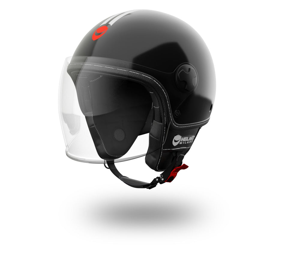 Helmo Milano Jethelm Demi Jet, Veloce, schwarz, weiß, glänzend, black is black, ABS, ECE 22.06