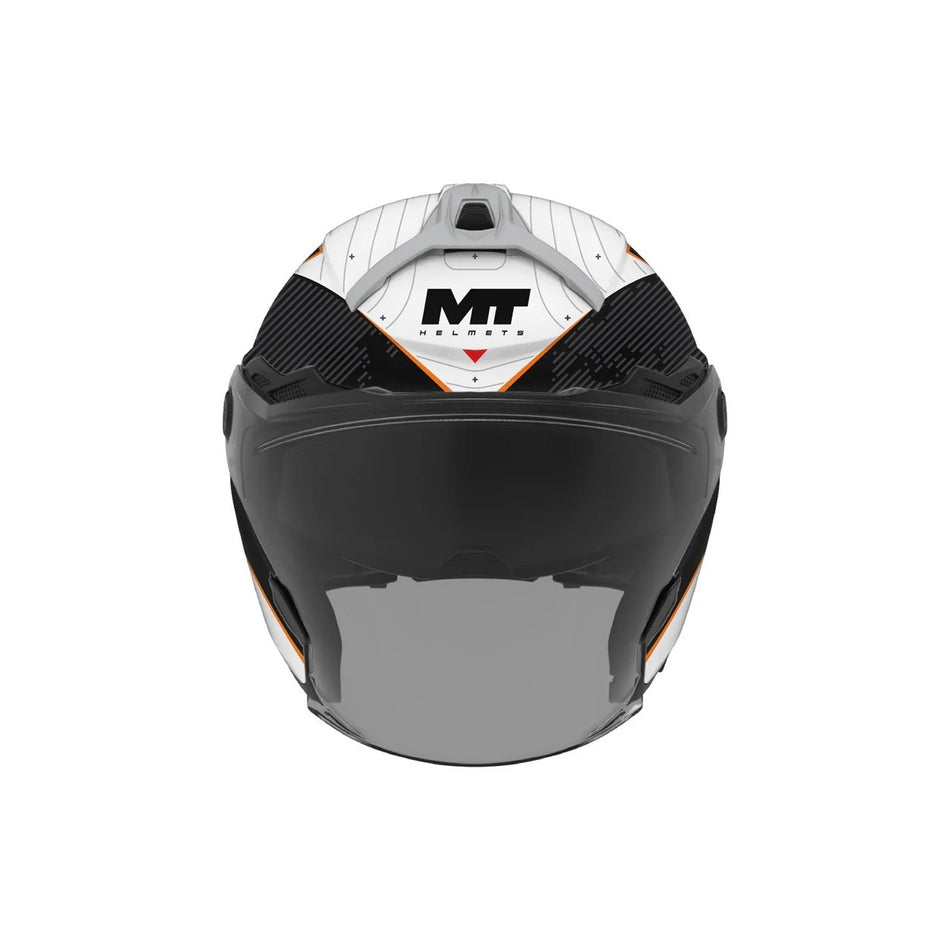 MT Helmets Jethelm Cosmo SV, Layout, weiß, schwarz, orange, glänzend, ABS, ECE 22.06