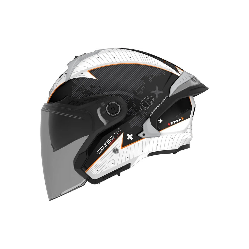 MT Helmets Jethelm Cosmo SV, Layout, weiß, schwarz, orange, glänzend, ABS, ECE 22.06